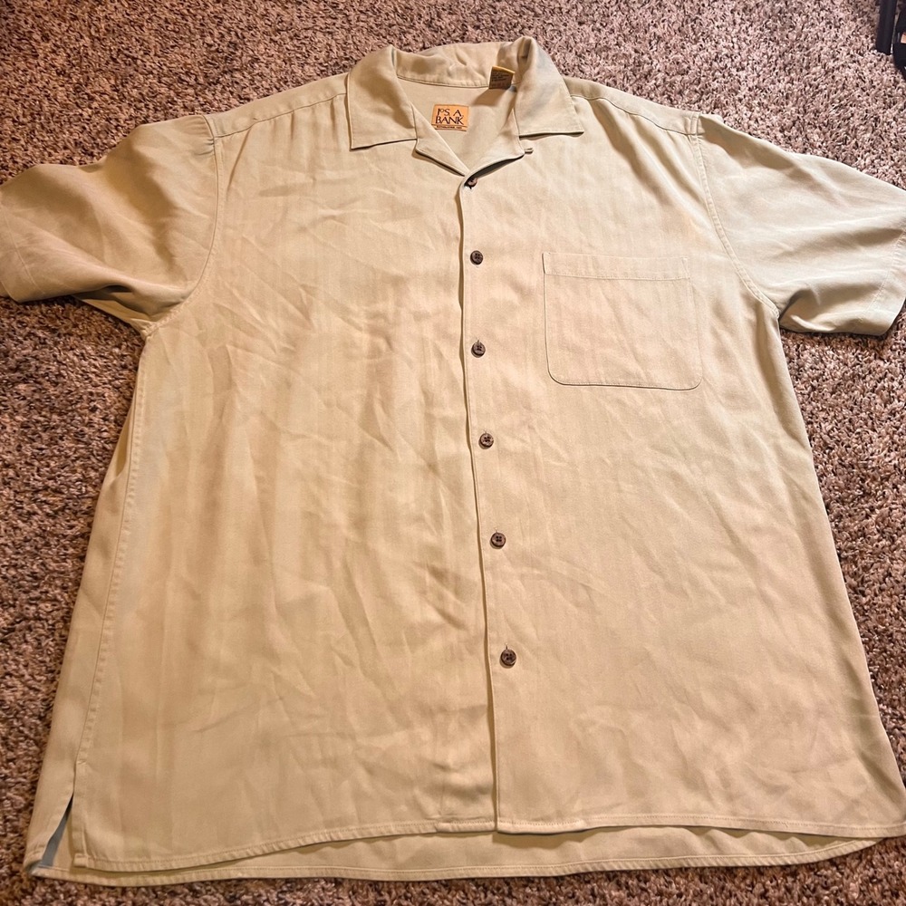 Jos. A. Bank Silk Button Up Short Sleeve Shirt‎ Herringbone Weave Large